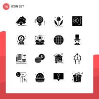 Modern Set of 16 Solid Glyphs and symbols such as turntable dj light bulb devices nature Editable Vector Design Elements