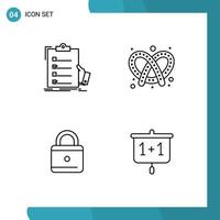 Mobile Interface Line Set of 4 Pictograms of checklist education list bread security Editable Vector Design Elements