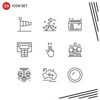 Mobile Interface Outline Set of 9 Pictograms of fingers basketball loving date plan Editable Vector Design Elements