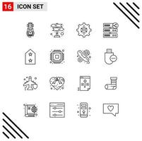 Modern Set of 16 Outlines Pictograph of server share navigation hosting help Editable Vector Design Elements