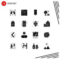 Pack of 16 Modern Solid Glyphs Signs and Symbols for Web Print Media such as spring chair application bench charging Editable Vector Design Elements