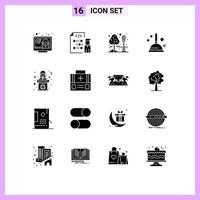 User Interface Pack of 16 Basic Solid Glyphs of politician improvement programmer cleaning cityscape Editable Vector Design Elements