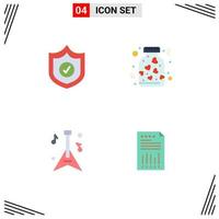 Group of 4 Modern Flat Icons Set for protection music heart romance business Editable Vector Design Elements