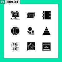 9 User Interface Solid Glyph Pack of modern Signs and Symbols of finder search contacts design globe Editable Vector Design Elements