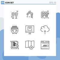 Universal Icon Symbols Group of 9 Modern Outlines of delivery box hobbies pot luck Editable Vector Design Elements