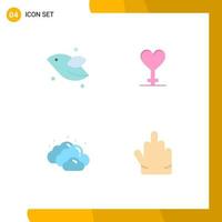 Mobile Interface Flat Icon Set of 4 Pictograms of animal weather spring symbol hand Editable Vector Design Elements