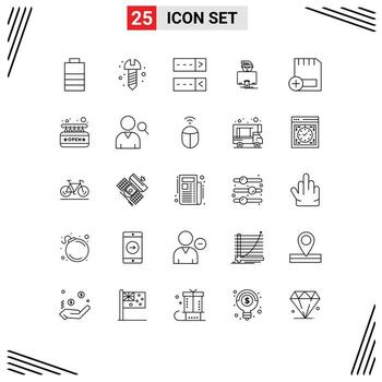 Stock Vector Icon Pack of 25 Line Signs and Symbols for hardware computers protect card programmer Editable Vector Design Elements