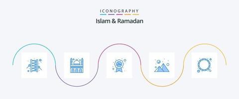Islam And Ramadan Blue 5 Icon Pack Including rosary. muslim. halal. iftaar time. evening vector