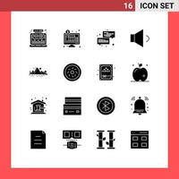 Modern Set of 16 Solid Glyphs and symbols such as nature speaker online banking sound message Editable Vector Design Elements