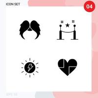 Pictogram Set of 4 Simple Solid Glyphs of moustache energy male fence sun Editable Vector Design Elements