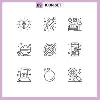 universal icono símbolos grupo de 9 9 moderno contornos de abierto dulce aguja fecha terrón editable vector diseño elementos