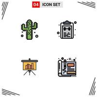 4 User Interface Filledline Flat Color Pack of modern Signs and Symbols of cactus blackboard check notepad report Editable Vector Design Elements