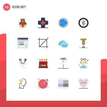 moderno conjunto de dieciséis plano colores pictografía de web Internet comunicación señal Bluetooth editable paquete de creativo vector diseño elementos