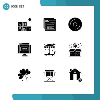 9 Universal Solid Glyphs Set for Web and Mobile Applications park news disk journal communications Editable Vector Design Elements
