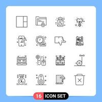 16 User Interface Outline Pack of modern Signs and Symbols of alarm education food mobile light Editable Vector Design Elements