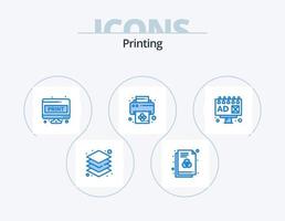 Printing Blue Icon Pack 5 Icon Design. advertising. printer. computer sheet. print. screen page vector