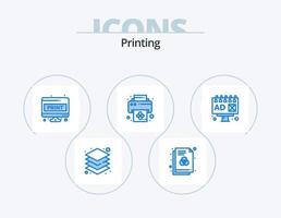 Printing Blue Icon Pack 5 Icon Design. advertising. printer. computer sheet. print. screen page vector