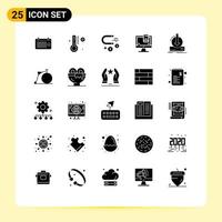 Modern Set of 25 Solid Glyphs Pictograph of content screen attracting monitor design Editable Vector Design Elements