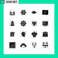 Pack of 16 creative Solid Glyphs of tree place internet of things map eat Editable Vector Design Elements