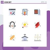 Pictogram Set of 9 Simple Flat Colors of money hand condom sound headphone Editable Vector Design Elements