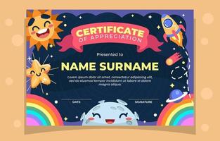 certificado para niños con exterior espacio tema vector