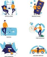 Some activities that occur in an office and others. Vector Formats.