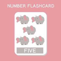 Cute number flashcards with animals set. English counting with animal theme. Math Poster for preschool. Vector illustration.