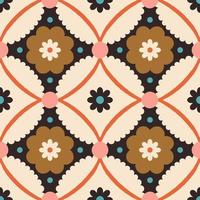 . Seamless pattern with geometrical flowers and shapes. Background in retro style vector