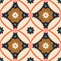 . Seamless pattern with geometrical flowers and shapes. Background in retro style vector