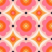 Beautiful abstract pattern with floral tiles. Vector seamless texture with symmetrical design. Background in retro bold style