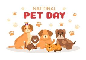 National Pet Day on April 11 Illustration with Cute Pets of Cats and Dogs for Web Banner or Landing Page in Flat Cartoon Hand Drawn Templates vector