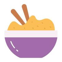 Rice bowl with spoons vector icon in modern style