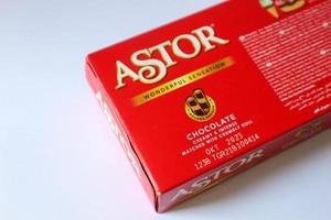 Jakarta, Indonesia in December 2022. Isolated white photo of Astor Wafer Stick Chocolate