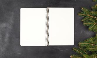 open spiral notebook with blank white sheets photo