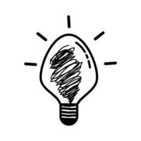 Doodle Bulb light idea for icon. Symbol of idea, creativity, innovation, inspiration. Vector illustration
