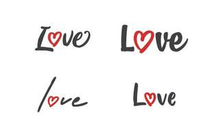 Love lettering with heart shape icon. Hand drawn style romantic card design. vector