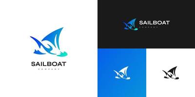 Abstract and Simple Sailboat Logo Design in Blue and Green Gradient Style. Ship Logo or Icon vector