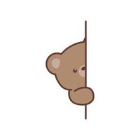 Cute brown bear peeking cartoon, vector illustration