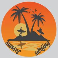 puesta de sol, verano, diseño de camiseta de playa vector