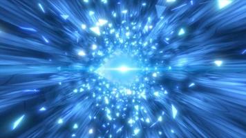 abstrato azul brilhando túnel futurista oi-tech com energia linhas e vôo partícula fragmentos, abstrato fundo. vídeo 4k, movimento Projeto video