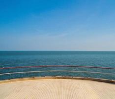 Panorama Khao Sam Muk Viewpoint landscape Blue sea and sky cloud blue background morning day look calm summer Nature tropical sea Beautiful ocen water travel Bangsaen Beachat thailand Chonburi horizon photo