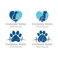 Set logo veterinary clinic with paw prints and sample text, isolated vector logo template
