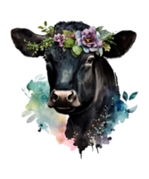 vaca em aquarela e flor na cabeça png