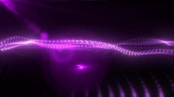 Abstract purple glowing waves from particles and dots energy magical futuristic hi-tech, abstract background. Video 4k, motion design