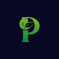 Eco green P logotype for company. Colorful eco clean multi layered logotype design. Leaf symbol in original style. Best for branding and identity for ecological companies vector