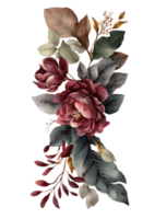 Watercolor floral bouquet composition with roses and eucalyptus png