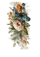 composição de buquê floral em aquarela com rosas e eucalipto png