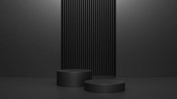 Empty podium or pedestal display on dark background with stand concept, Blank product shelf standing backdrop. 3D rendering. photo