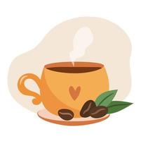 Coffee cup on a saucer with beans in jar. Isolated vector