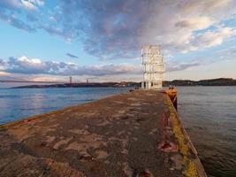 Lisbon, Portugal 2019.09.14. Pedro Cabrita Reis Installation Central Tejo next to River Tagus in Lisbon, Portugal during sunset. photo
